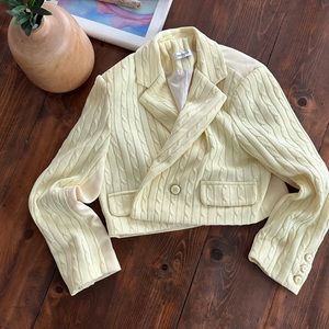 Storets Yellow Cableknit Cropped Blazer Jacket